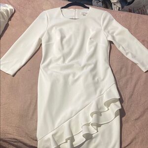 Calvin Klein White Asymmetrical Ruffled Sheath Dress